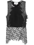 3.1 Phillip Lim Floral Macramé Tank Top, Women's, Size: 8, Black, Cotton/polyester/nylon