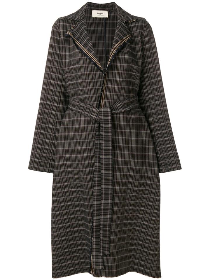 Ports 1961 Plaid Belted Coat - Blue