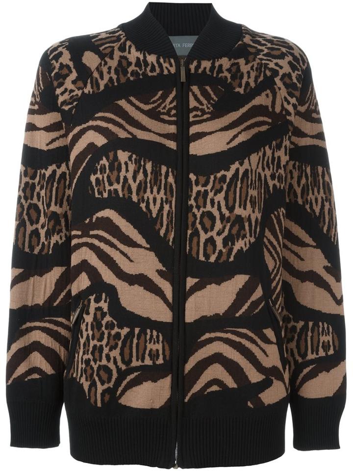 Alberta Ferretti Animalier Intarsia Sweater, Women's, Size: 46, Black, Virgin Wool