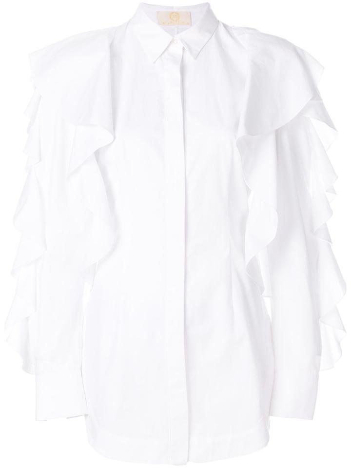 Sara Battaglia Ruched Long Sleeved Shirt - White