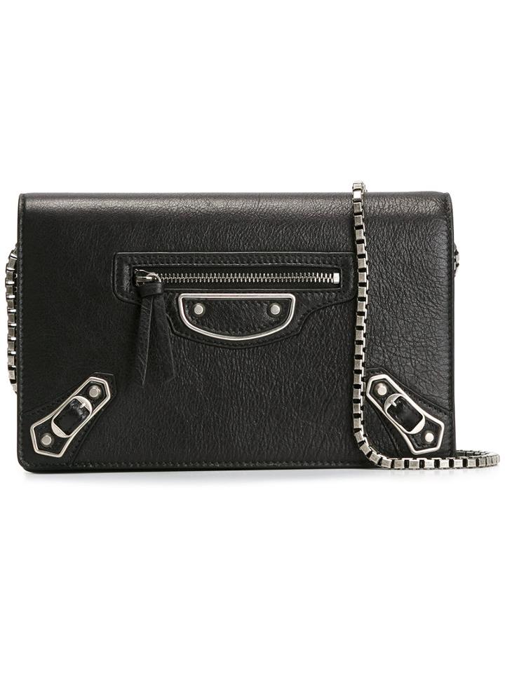 Balenciaga Metallic Edge Chain Clutch, Women's, Black, Goat Skin