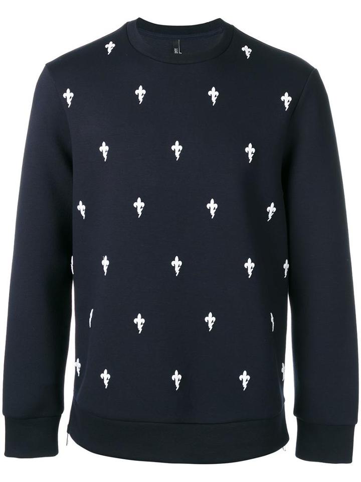 Neil Barrett Fleur-de-lis Embroidered Sweatshirt, Men's, Size: Medium, Blue, Viscose/spandex/elastane/lyocell/cotton