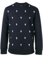 Neil Barrett Fleur-de-lis Embroidered Sweatshirt, Men's, Size: Medium, Blue, Viscose/spandex/elastane/lyocell/cotton