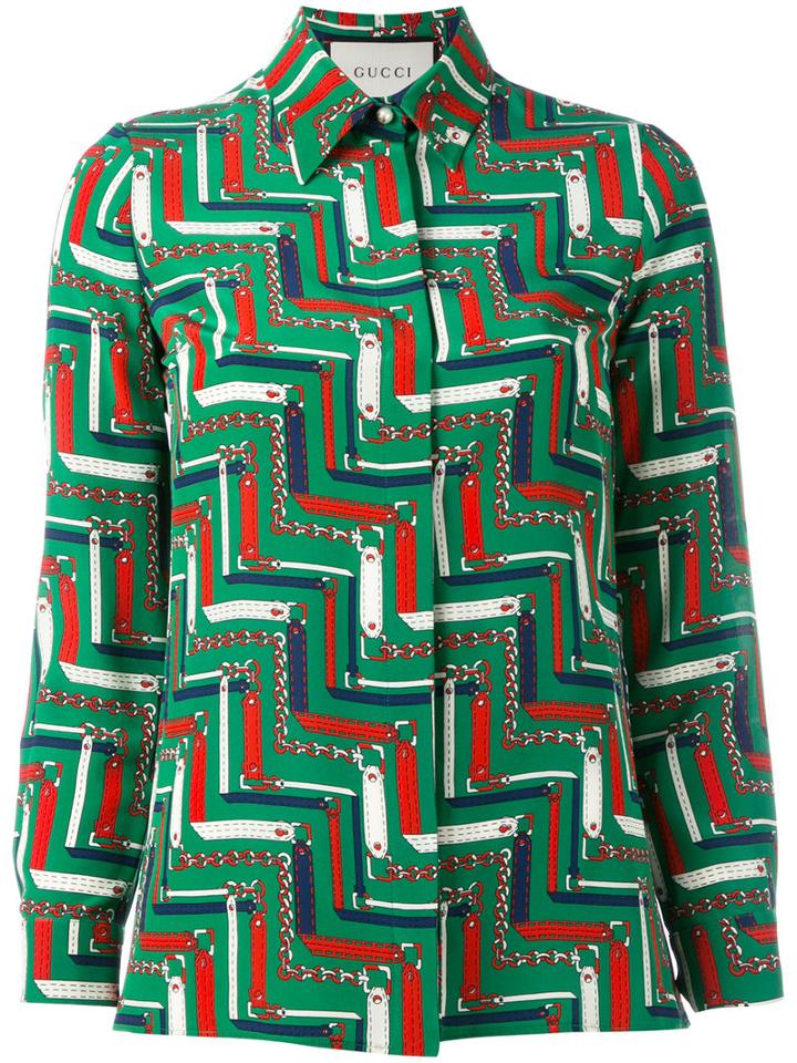 Gucci - Printed Shirt - Women - Silk - 42, Green, Silk