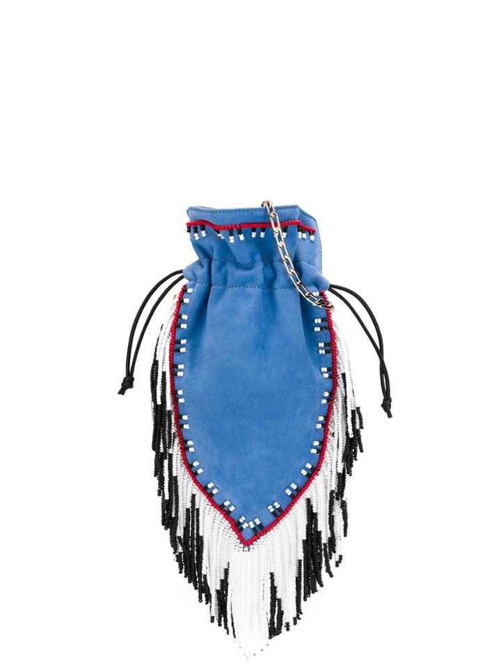 Les Petits Joueurs Beaded Fringe Drawstring Bag - Blue