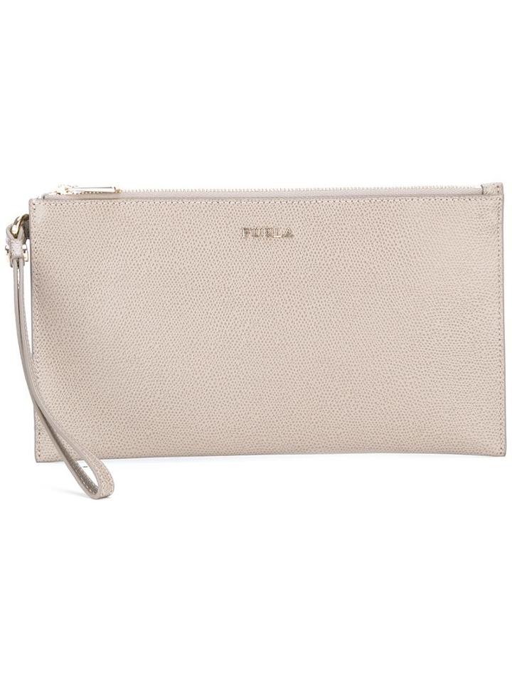 Furla 'babylon' Clutch, Women's, Grey, Leather/nylon/viscose