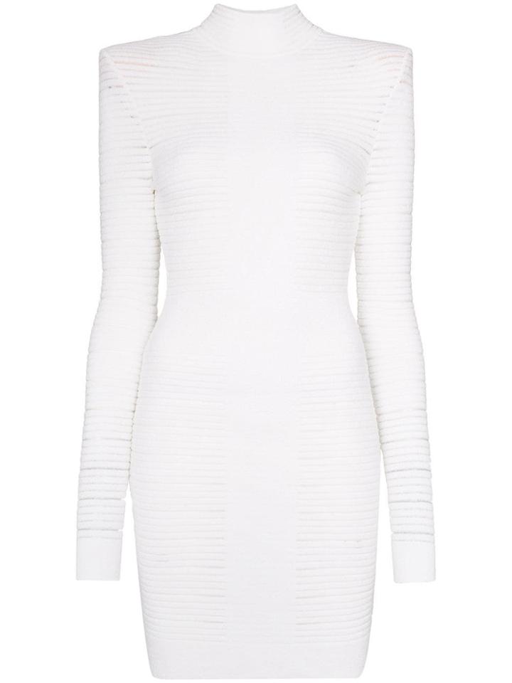 Balmain Exaggerated Shoulder Mini Dress - White