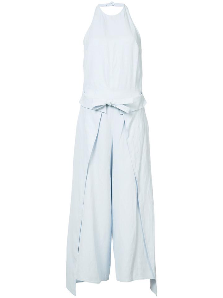 Derek Lam 10 Crosby - Halterneck Wide Leg Jumpsuit - Women - Linen/flax/viscose - 4, Blue, Linen/flax/viscose