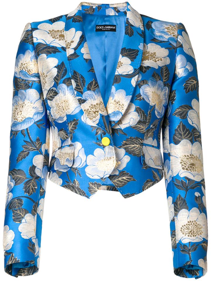 Dolce & Gabbana Cropped Floral Print Jacket - Blue
