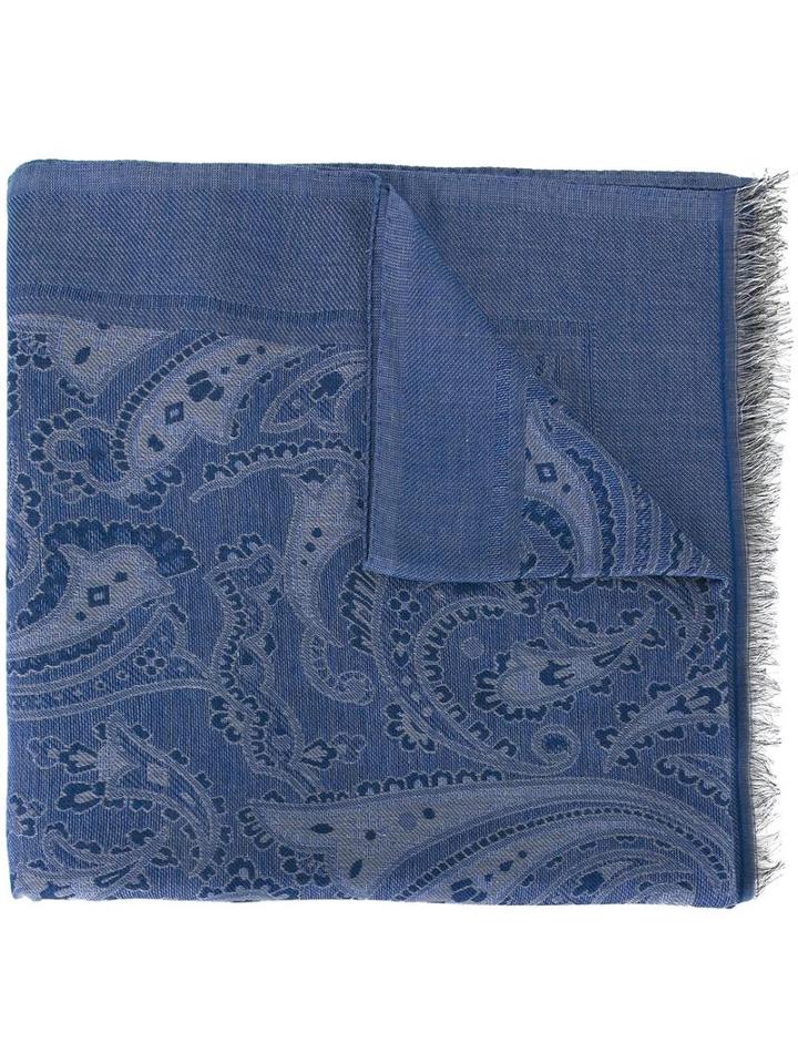Etro Paisley Pattern Scarf, Men's, Blue, Cotton/silk/wool/cashmere