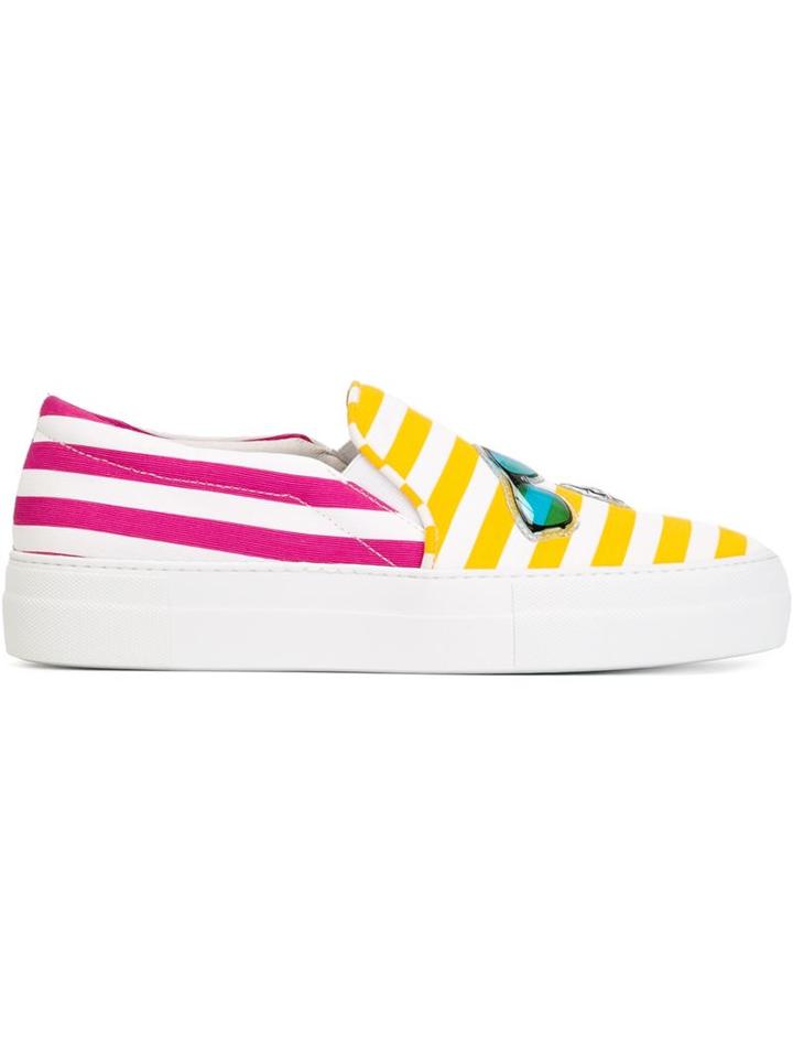 Joshua Sanders Striped Slip-on Sneakers, Women's, Size: 37, Yellow/orange, Cotton/leather/rubber