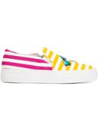 Joshua Sanders Striped Slip-on Sneakers, Women's, Size: 37, Yellow/orange, Cotton/leather/rubber