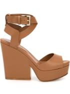 Sergio Rossi Wedge Sandals, Women's, Size: 7, Brown, Calf Leather