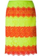 Moschino Floral Neon Lace Pencil Skirt, Women's, Size: 38, Yellow, Silk/polyester
