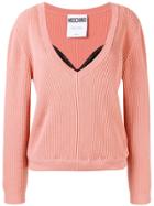 Moschino Layered Ribbed Knit Sweater - Pink & Purple