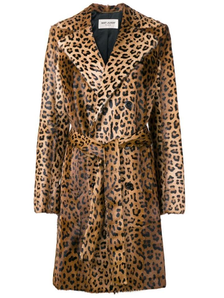 Saint Laurent Leopard Print Trench Coat - Brown