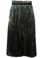Off-white Metallic Effect Pleated Skirt - Green