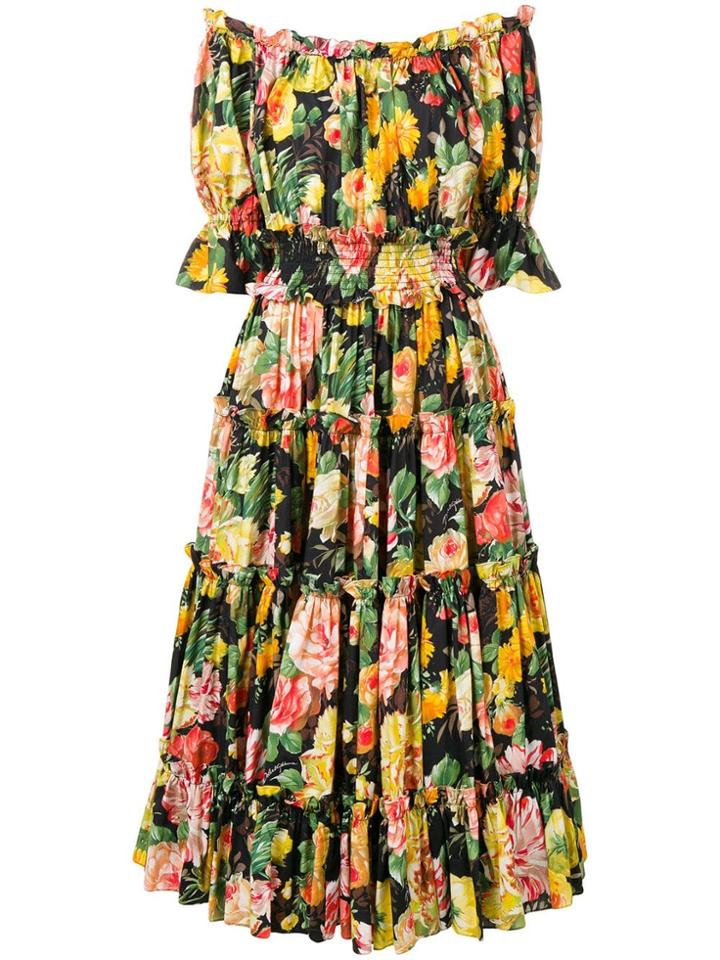 Dolce & Gabbana Floral Print Flared Dress - Yellow