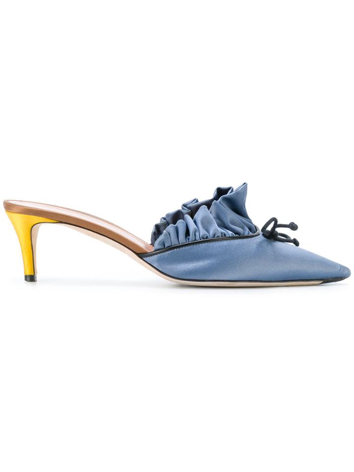 Marco De Vincenzo Pleated Pointed Toe Mules - Blue