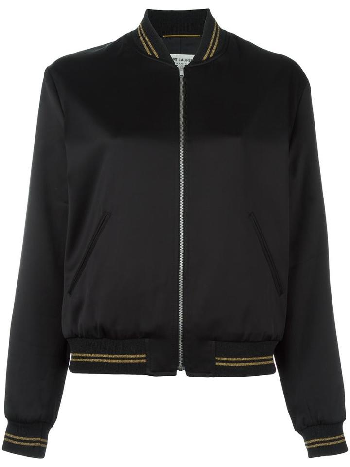 Saint Laurent Satin Bomber Jacket, Women's, Size: 38, Black, Viscose/cupro/cotton
