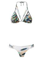 Amir Slama Printed Triangle Bikini Set, Women's, Size: G, White, Elastodiene