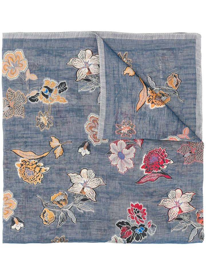 Etro Fil-coupé Floral Scarf - Blue