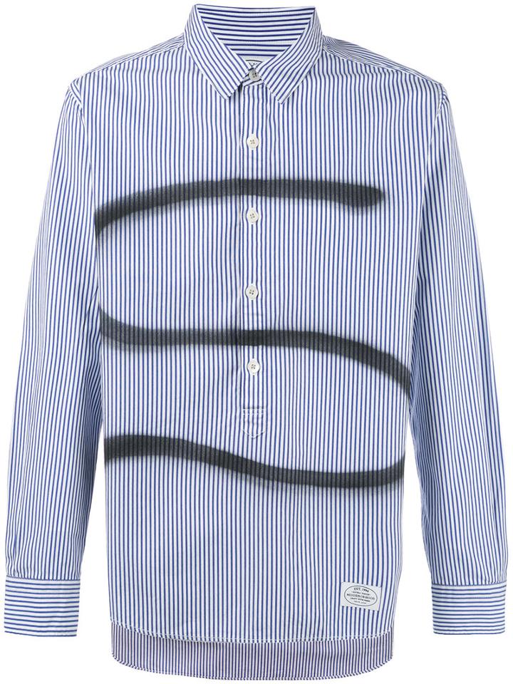 Neighborhood - 's' Print Striped Shirt - Men - Cotton - M, Blue, Cotton