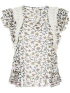 Sea Ruffled Sleeve Crochet Trim Blouse - White