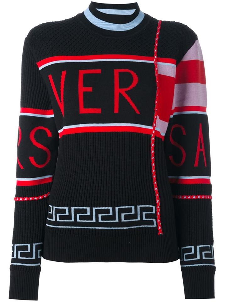 Versace Contrast Logo Sweater, Women's, Size: 40, Black, Polyamide/wool