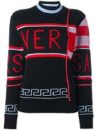 Versace Contrast Logo Sweater, Women's, Size: 40, Black, Polyamide/wool