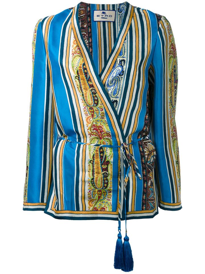 Etro - Kimono Blouse - Women - Silk/acetate - 46, Blue, Silk/acetate