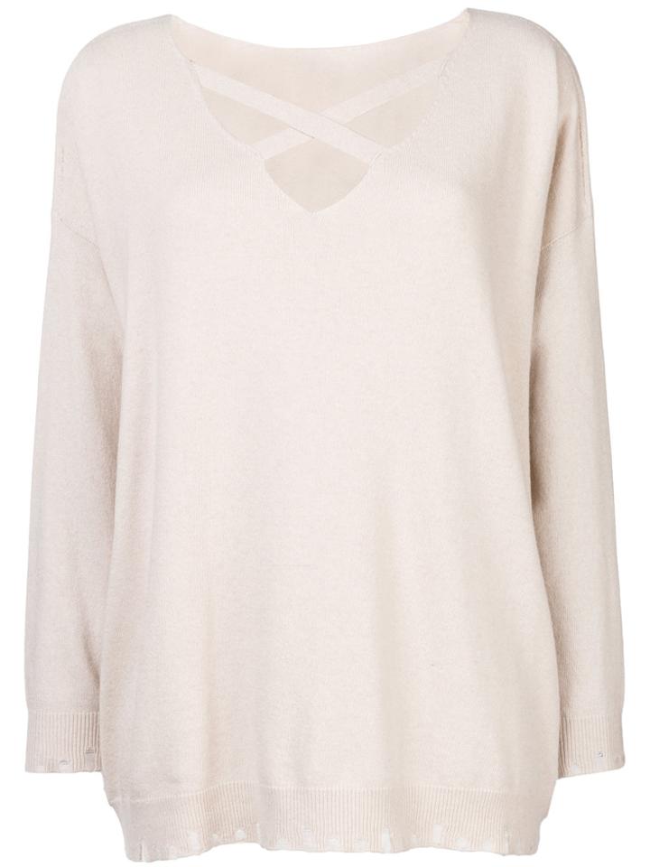 Twin-set Cross Detail Distressed Top - Nude & Neutrals