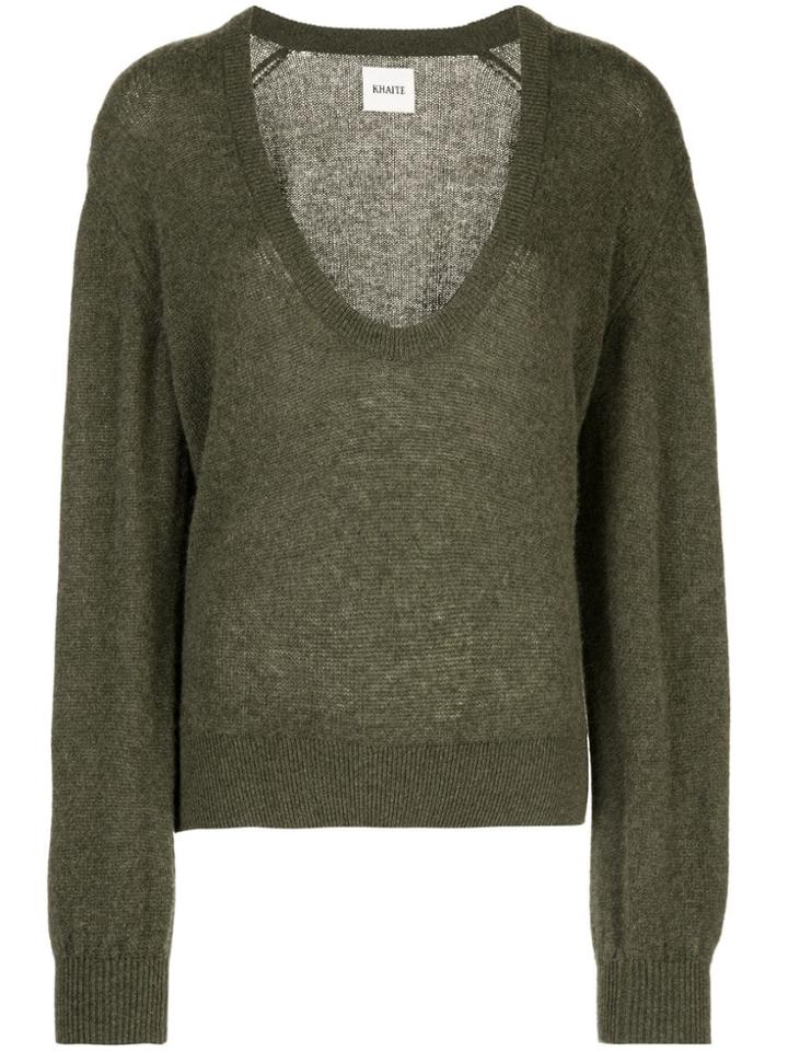 Khaite Cashmere Plunge Neck Sweater - Green