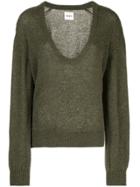 Khaite Cashmere Plunge Neck Sweater - Green