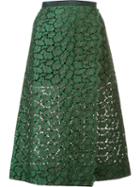 Sacai Guipure Lace Midi Skirt, Women's, Size: Small, Green, Cotton/nylon/polyester/wool