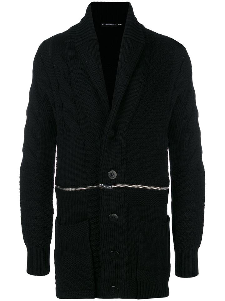 Alexander Mcqueen - Zip Through Cable Knit Cardigan - Men - Polyamide/wool - S, Black, Polyamide/wool
