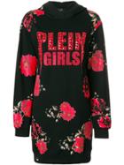 Philipp Plein Plein Girls Floral Hoodie Dress - Black