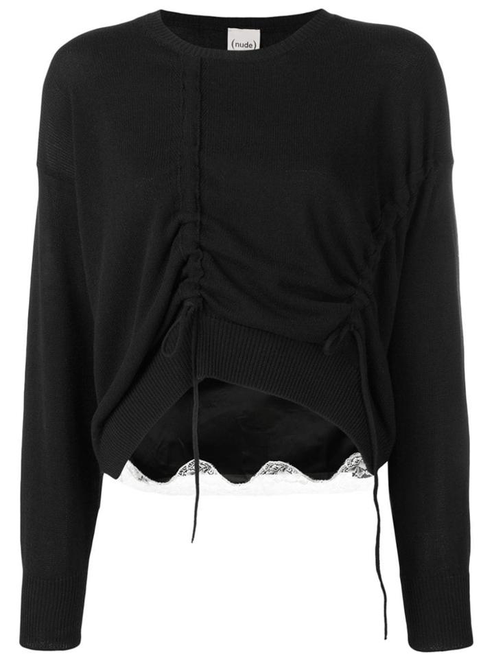 Nude Ruched Detail Jumper - Black