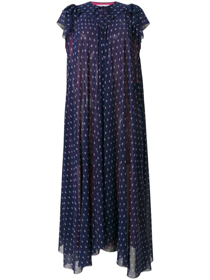 Balenciaga Flou V-neck Print Pleated Dress - Blue