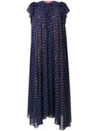 Balenciaga Flou V-neck Print Pleated Dress - Blue