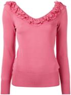 Ermanno Scervino - Ruffle Neck Top - Women - Nylon/polyester/viscose - 40, Women's, Pink/purple, Nylon/polyester/viscose