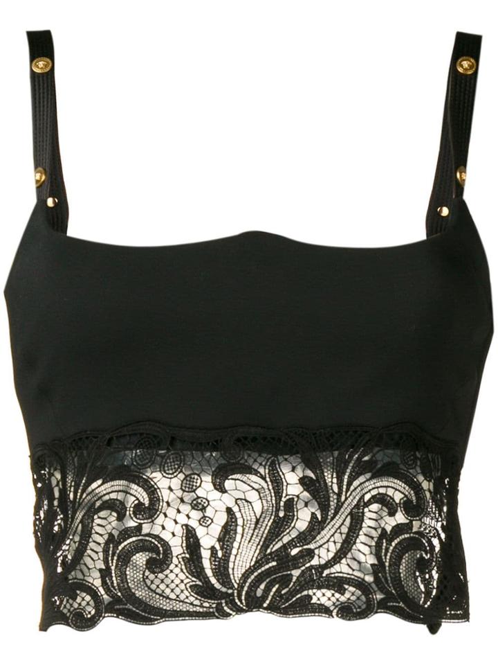 Versace Cropped Lace Top - Black