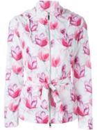 Armani Jeans Floral Print Hooded Raincoat, Women's, Size: 42, White, Polyester