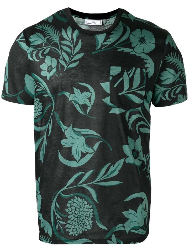 Ami Alexandre Mattiussi Floral Print T-shirt, Men's, Size: Large, Black, Cotton
