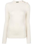 Balmain - Ribbed Button Jumper - Women - Nylon/mohair/merino - 38, White, Nylon/mohair/merino