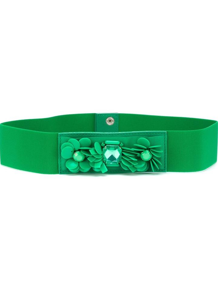 P.a.r.o.s.h. Flower Appliqué Elastic Belt, Women's, Size: Xs, Green, Spandex/elastane/pvc