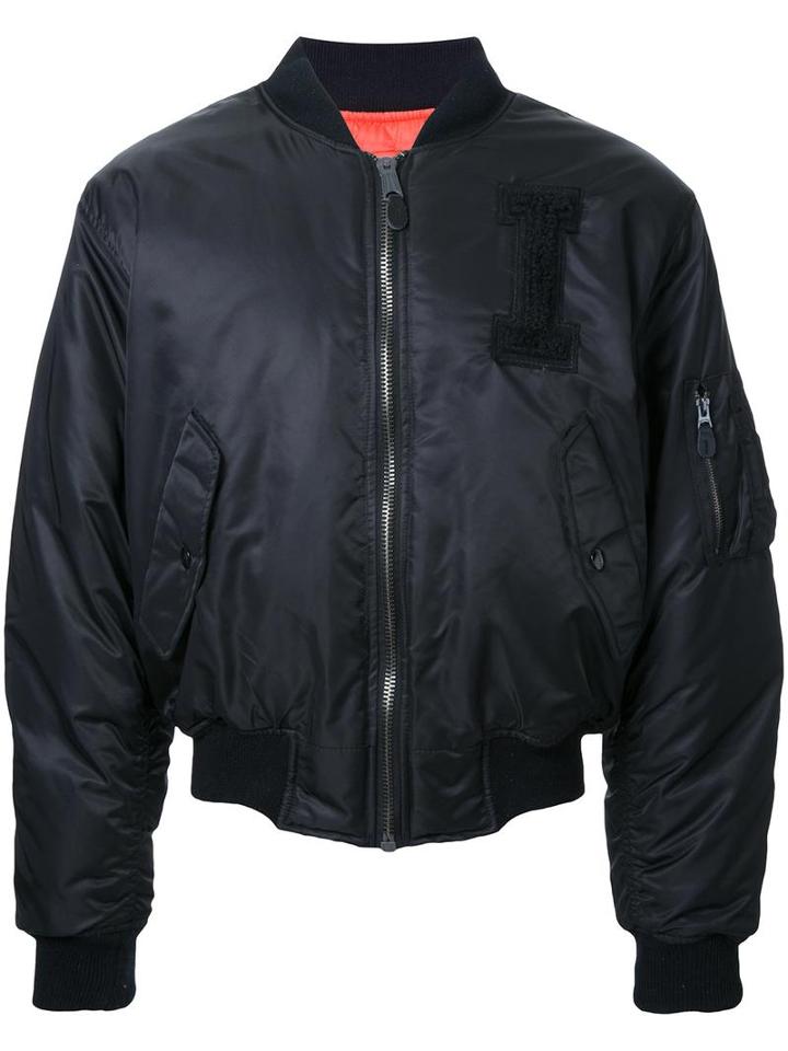 Iceberg Logo Patch Bomber Jacket, Men's, Size: Small, Black, Polyamide