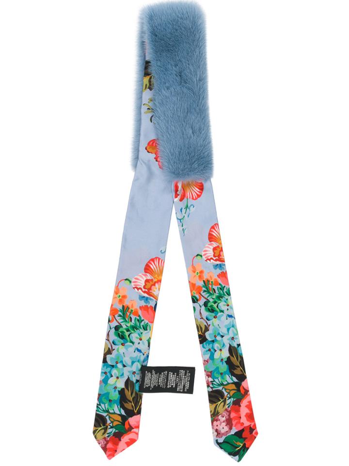 Gucci Mink Fur Panel Printed Scarf - Blue
