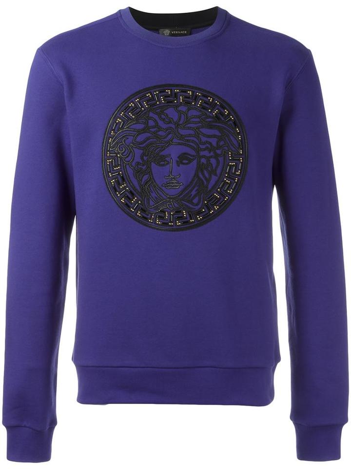 Versace Medusa Leather Detail Sweatshirt, Men's, Size: Xl, Cotton/lamb Skin