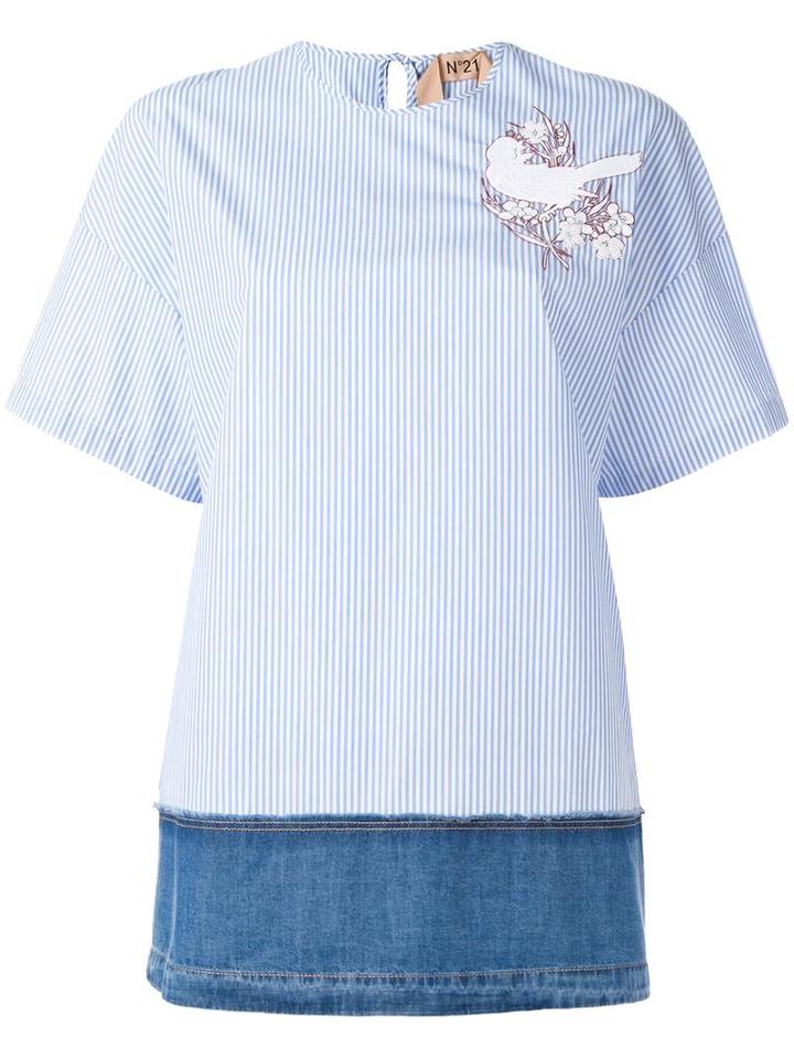 No21 Denim (blue) Trim Blouse, Women's, Size: 42, Cotton/polyimide